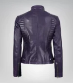 Women’s Premium Purple Leather Biker Jacket - Image 7