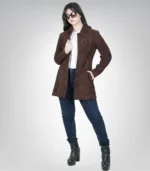 Women’s Dark Brown Suede Button-Down Coat 3/4 Length Real Suede Jacket - Image 7