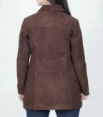 Women’s Dark Brown Suede Button-Down Coat 3/4 Length Real Suede Jacket - Image 8