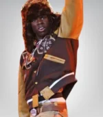 Rema Brit Awards 2024 Brown and Yellow Varsity Bomber Jacket