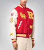 Bull Market Varsity Jacket Red and White Wool Bomber Jacket