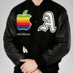 Chad Johnson Ochocinco black varsity jacket with wool body and vegan leather sleeves