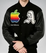 Chad Johnson Ochocinco black varsity jacket with wool body and vegan leather sleeves
