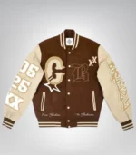 Chris Brown MT wool varsity jacket with leather sleeves for unisex