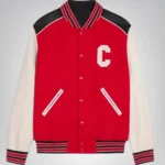 Classic teddy varsity jacket with wool body and real leather sleeves