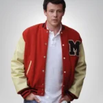 Cory Monteith Glee wool letterman jacket with leather sleeves and M logo