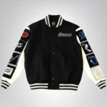Daft Punk black letterman varsity jacket with wool body and leather sleeves