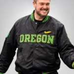 Dan Lanning Oregon Ducks black satin varsity jacket for men