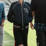 Deadpool and Wolverine Emma Corrin black satin varsity jacket