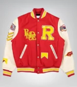 Bull Market Varsity Jacket Red and White Wool Bomber Jacket - Image 2