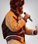 Rema Brit Awards 2024 Brown and Yellow Varsity Bomber Jacket - Image 3