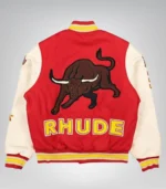 Bull Market Varsity Jacket Red and White Wool Bomber Jacket - Image 3