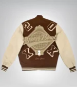 Chris Brown MT premium wool varsity jacket featuring leather sleeves