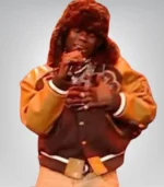 Rema Brit Awards 2024 Brown and Yellow Varsity Bomber Jacket - Image 4