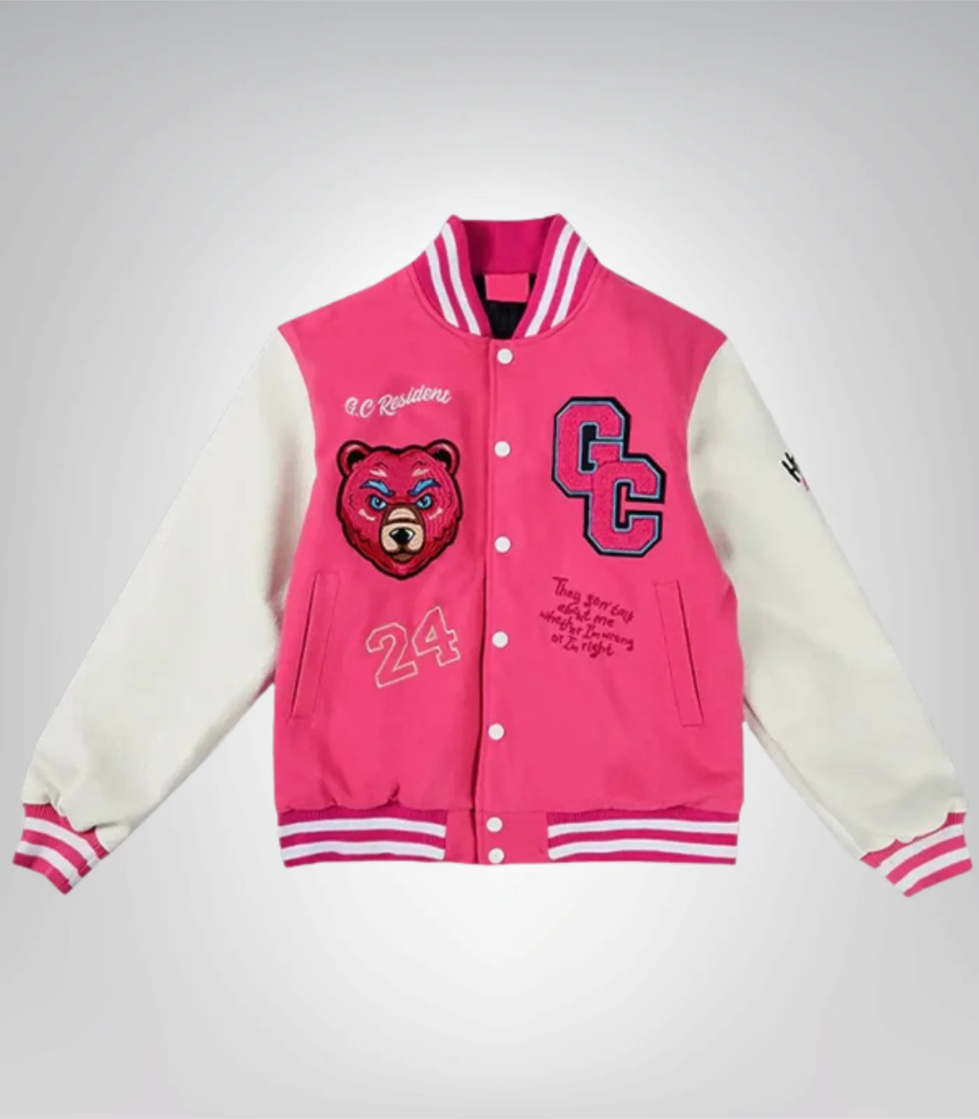 1 Gag City Inspired Women’s Pink Varsity Jacket - Image 1
