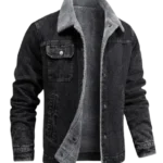 Black denim shearling jacket for men – slim fit winter style