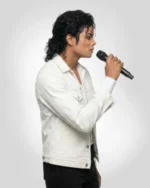 Celebrity-inspired white jacket from Michael movie costume design