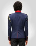 Celebrity-inspired blue jacket from Michael movie costume design